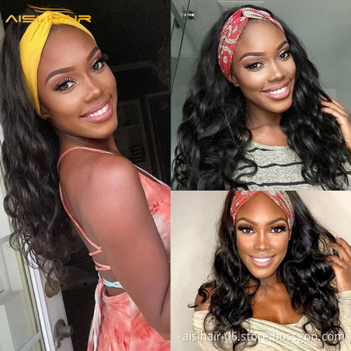 Aisi Glueless Brzilian Raw None Lace Body Wave Black Wigs Human Hair Wig Headband Women High Quality Wholesale Price Humen Hair